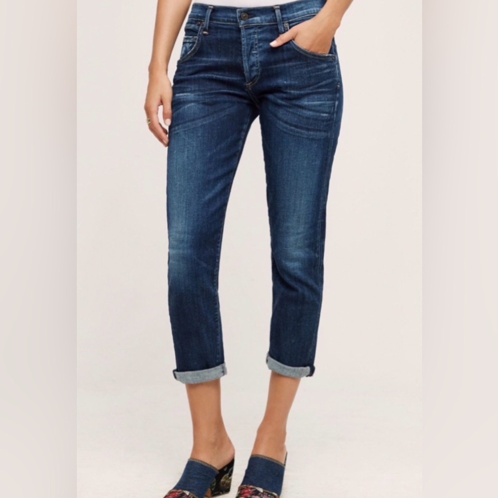 Citizens Of Humanity Emerson Slim Boyfriend Cropped Jeans Raw Edge - Blue Ridge